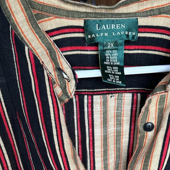 Lauren by Ralph Lauren Silk Linen Blend Button Down Women's Multicolor Stripe - Picture 6 of 9